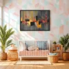 Obsidian Resonance — Oxblood Gold Abstract Wall Art Framed Print