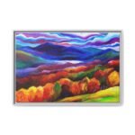 Prismatic Highland Reverie – Vibrant Mountain Landscape Framed Canvas Wall Art