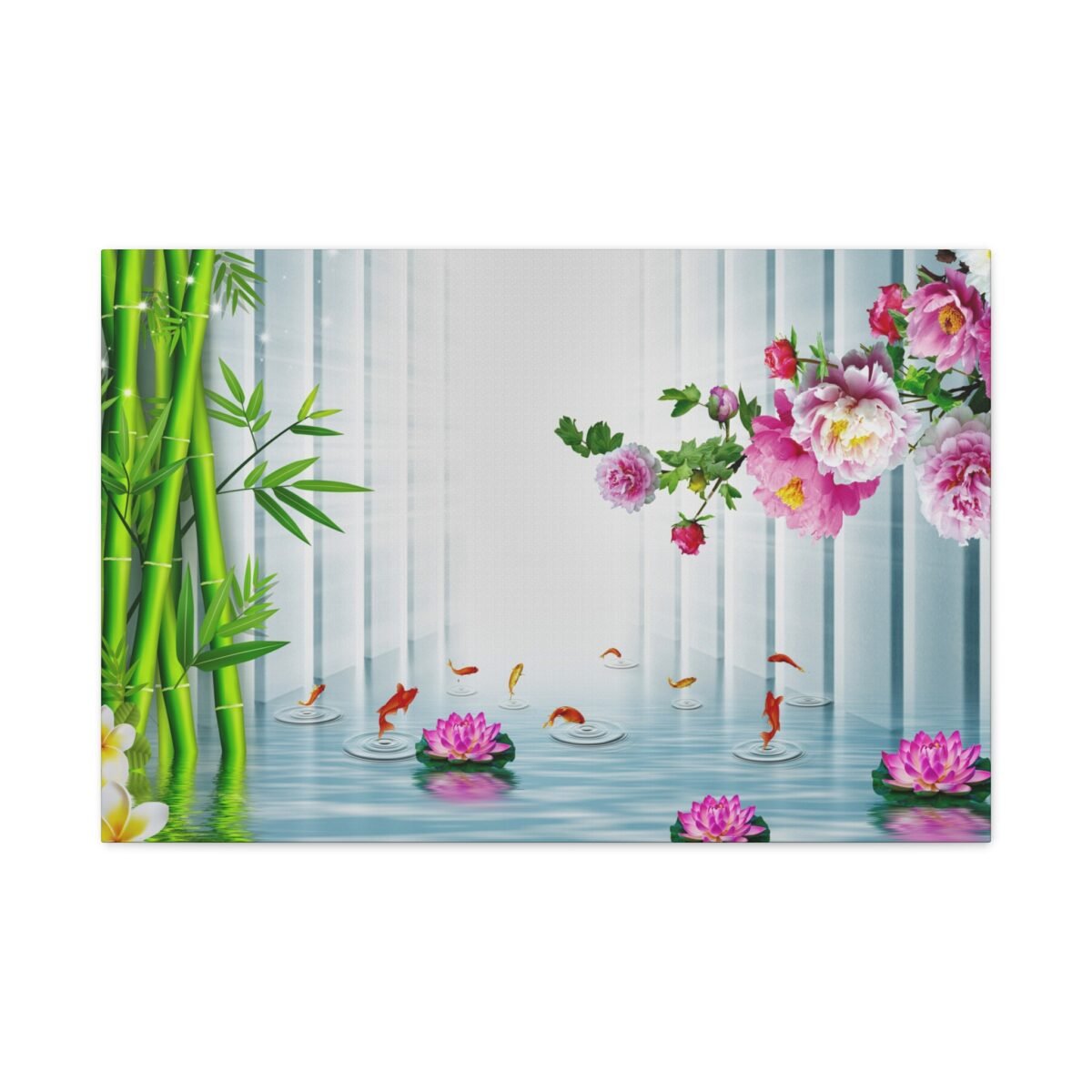 Bamboo Lotus Reverie – Koi Pond Wall Art Canvas, Japanese-Inspired Floral Decor