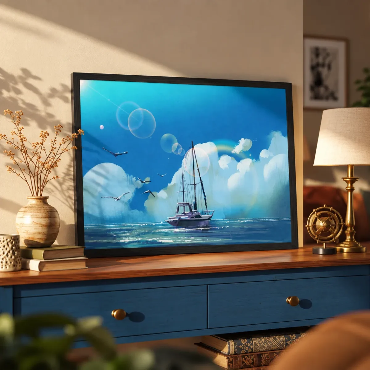 109 (2) Tideborne Passage – Sailing Boat Seascape Wall Art, Refined Framed Print Decor