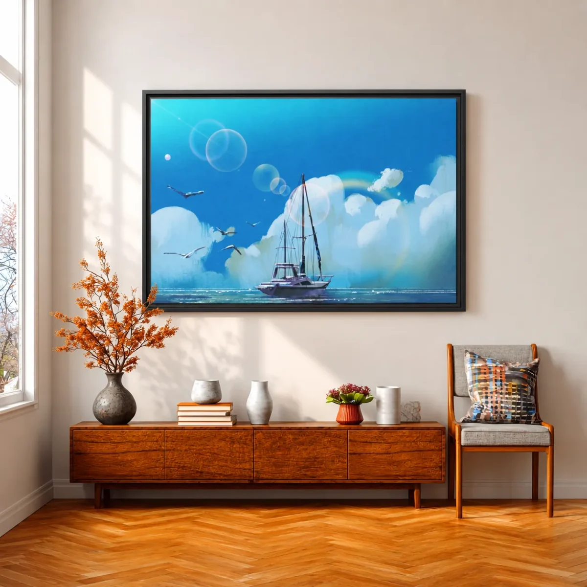 Tideborne Passage – Sailing Boat Seascape Wall Art, Elegant Framed Canvas Decor