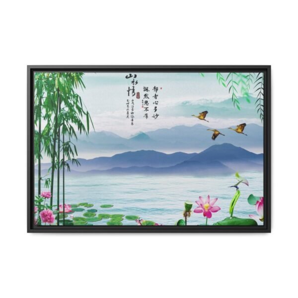 Jade Mist Sanctuary – Bamboo Mountain Framed Canvas, Asian Landscape Wall Art