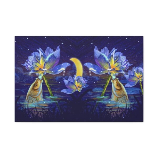 Lunaflora Lotus Fish Wall Art – Mystical Moonlit Canvas for Serene Interiors