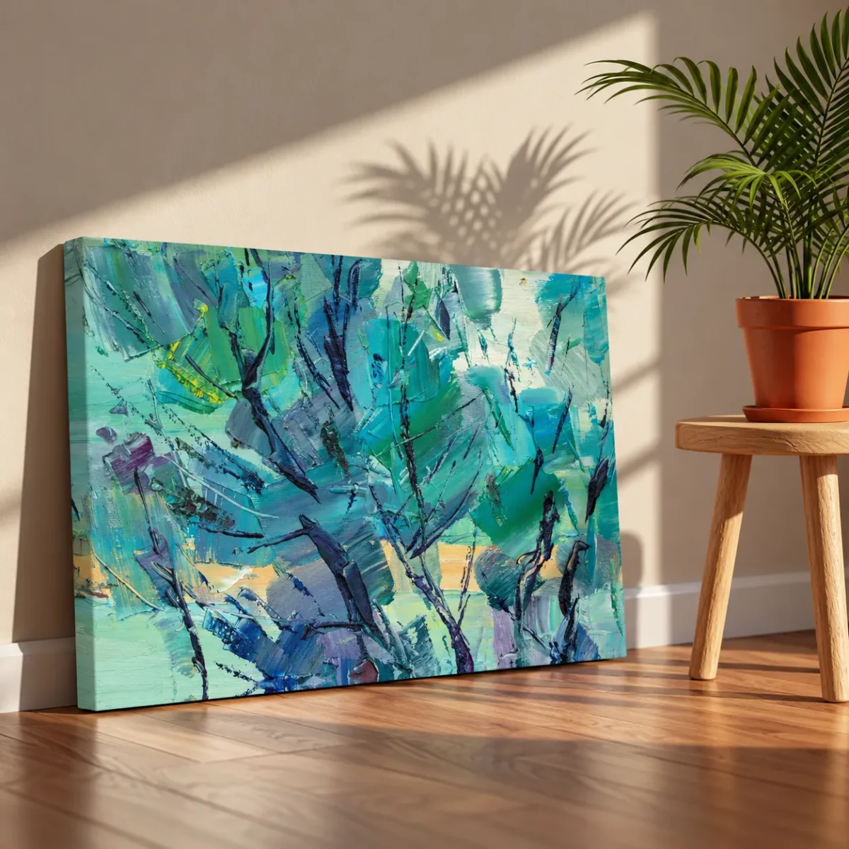 Cerulean Thicket – Teal Abstract Canvas Wall Art, Textured Modern Decor