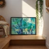 Cerulean Thicket – Teal Abstract Framed Canvas Wall Art, Modern Textured Decor