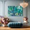 Cerulean Thicket – Teal Abstract Canvas Wall Art, Textured Modern Decor