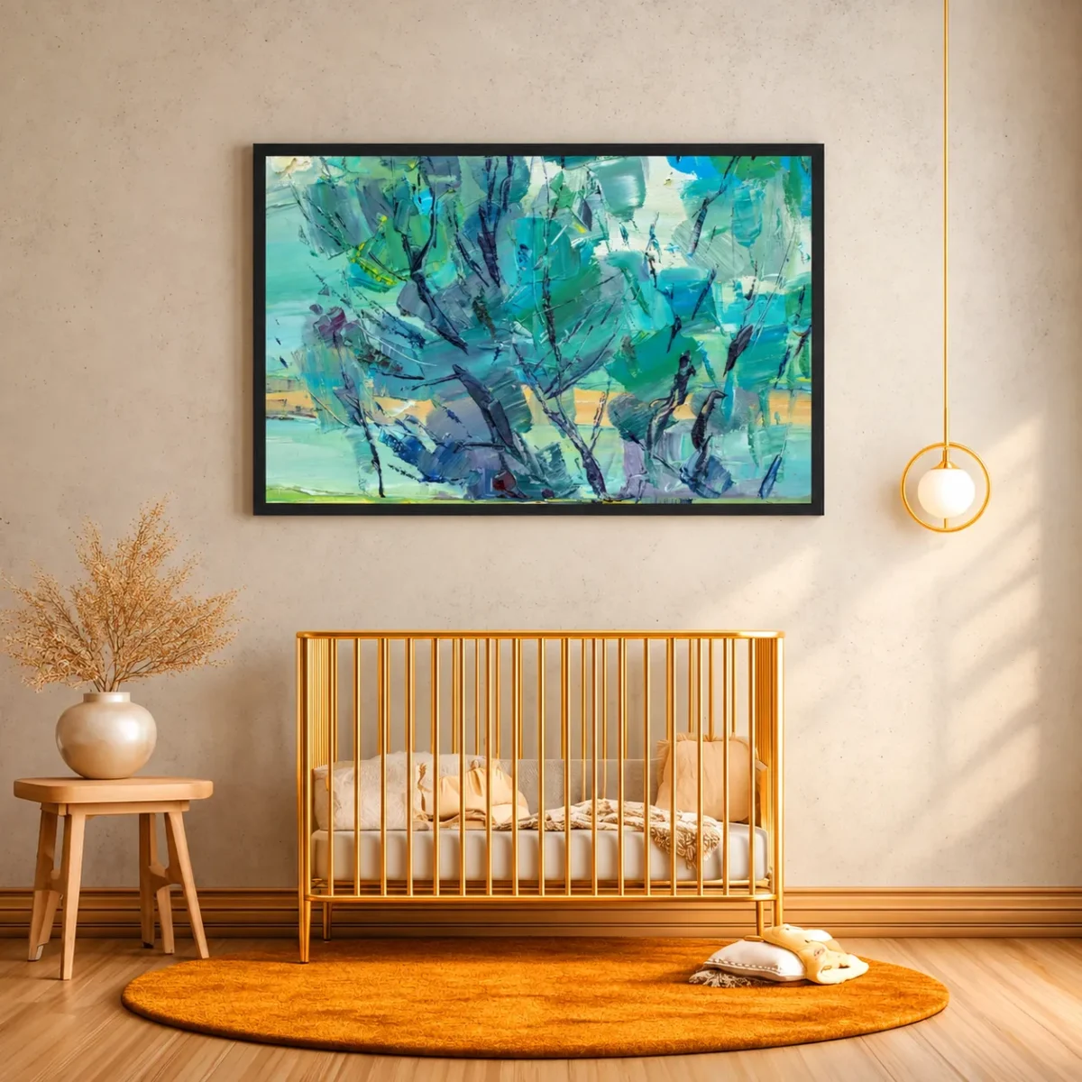 110 (3) Cerulean Thicket – Teal Abstract Framed Art Print, Textured Modern Wall Decor
