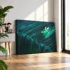 Emerald Wake Boat Canvas Wall Art – Teal Water Abstract Landscape for Modern Interiors