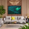 Emerald Wake Boat Framed Canvas Wall Art – Teal Water Landscape for Modern Interiors