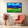 Sapphire Mountain Meadow Wall Art – Vivid Alpine Landscape Framed Canvas Decor