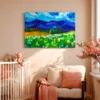 Sapphire Mountain Meadow Wall Art – Expressive Alpine Landscape Matte Canvas Decor