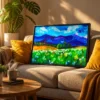 Sapphire Mountain Meadow Wall Art – Vivid Alpine Landscape Framed Canvas Decor