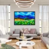 Sapphire Mountain Meadow Wall Art – Vivid Alpine Landscape Framed Canvas Decor