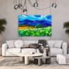Sapphire Mountain Meadow Wall Art – Expressive Alpine Landscape Matte Canvas Decor