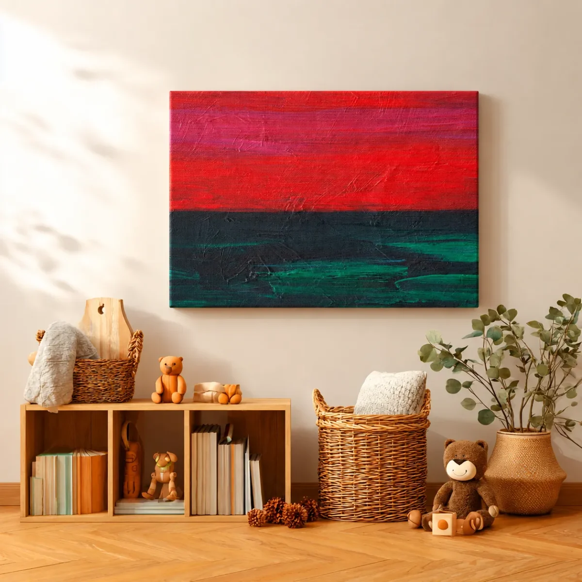 Emberveil Red Black Green Abstract Wall Art Canvas – Bold Textured Modern Decor