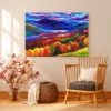 Prismatic Highland Reverie – Vibrant Mountain Landscape Canvas Wall Art