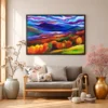 Prismatic Highland Reverie – Vibrant Mountain Landscape Framed Print Wall Artr