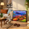 Prismatic Highland Reverie – Vibrant Mountain Landscape Framed Canvas Wall Art