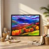 Prismatic Highland Reverie – Vibrant Mountain Landscape Framed Print Wall Artr