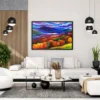 Prismatic Highland Reverie – Vibrant Mountain Landscape Framed Canvas Wall Art