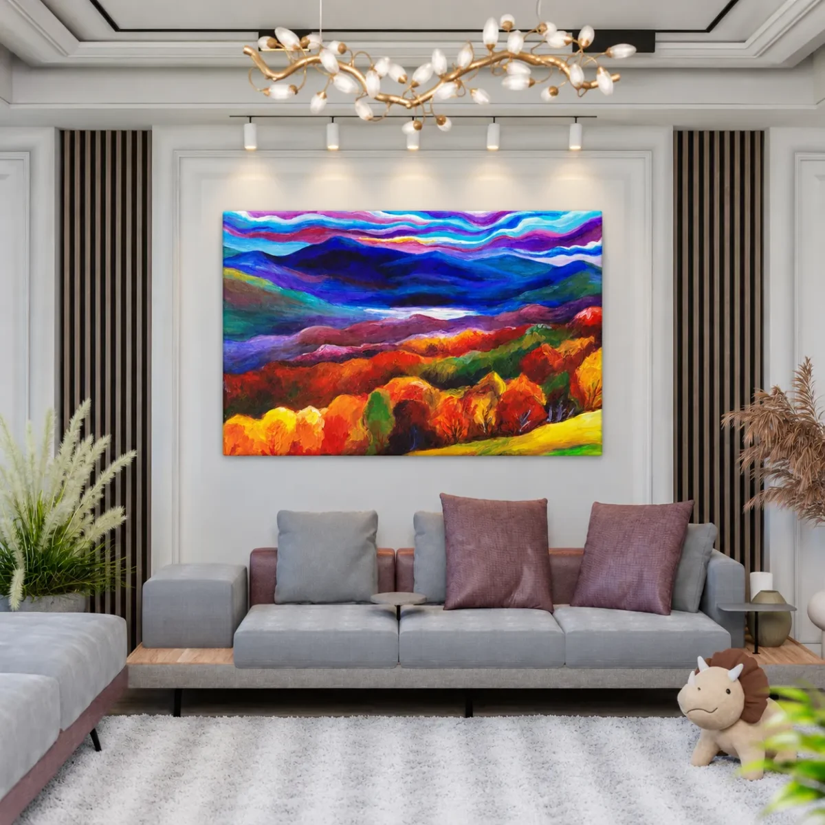 Prismatic Highland Reverie – Vibrant Mountain Landscape Canvas Wall Art