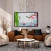 Bamboo Lotus Reverie – Koi Pond Wall Art Framed Canvas, Japanese Garden Decor