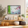 Bamboo Lotus Reverie – Koi Pond Wall Art Framed Print, Serene Japanese Garden Decor
