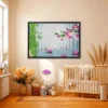 Bamboo Lotus Reverie – Koi Pond Wall Art Framed Canvas, Japanese Garden Decor