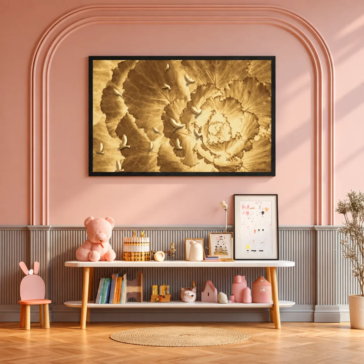 Ochre Avian Reverie – Golden Botanical Framed Art, Vintage Bird Nature Decor