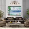 Jade Mist Sanctuary – Bamboo Mountain Framed Canvas, Asian Landscape Wall Art