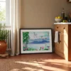 Jade Mist Sanctuary – Bamboo Mountain Framed Print, Asian Landscape Wall Art