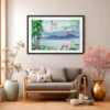 Jade Mist Sanctuary – Bamboo Mountain Framed Print, Asian Landscape Wall Art