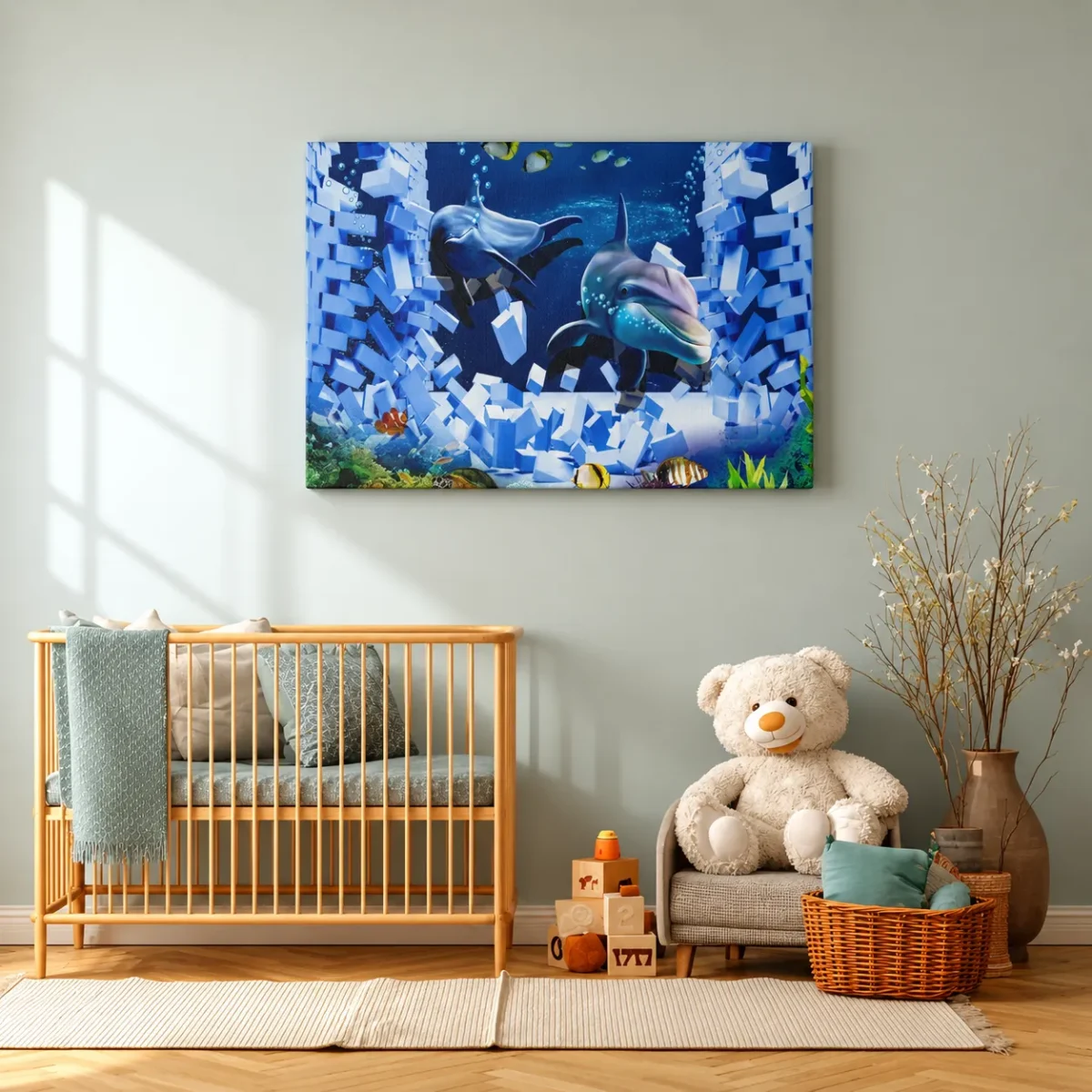 Shatterreef – Dolphin Ocean Wall Art, Vibrant Marine Canvas for Modern Interiors