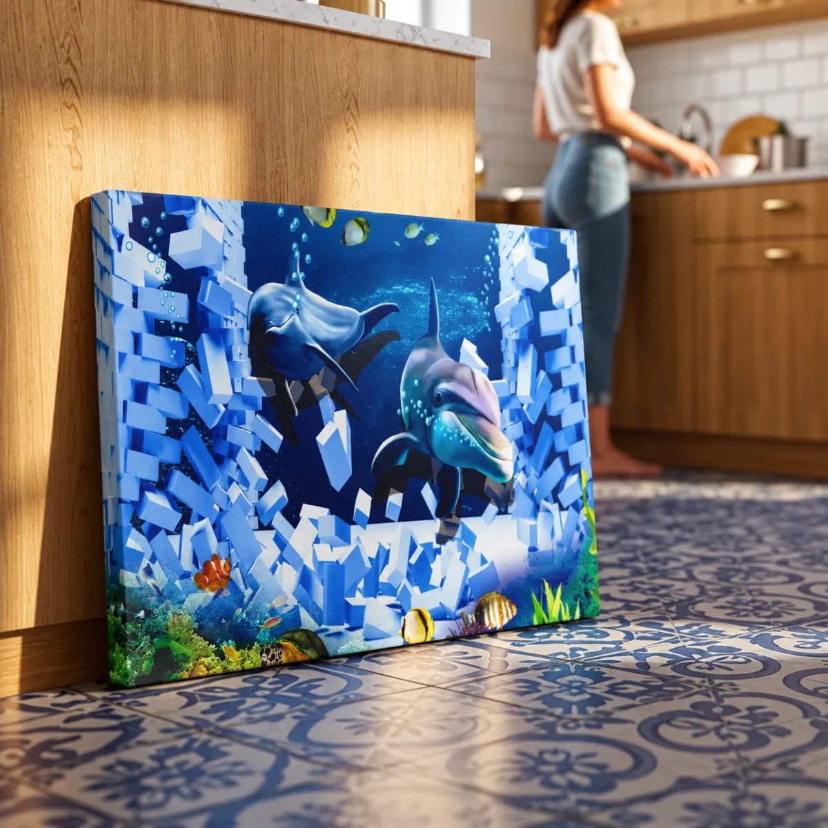 Shatterreef – Dolphin Ocean Wall Art, Vibrant Marine Canvas for Modern Interiors