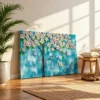 119 (1) Blue Blossom Tree Wall Art – Azure Petal Canopy Premium Matte Canvas Decor