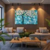 119 (2) Blue Blossom Tree Wall Art – Azure Petal Canopy Premium Matte Canvas Decor