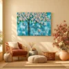 119 (3) Blue Blossom Tree Wall Art – Azure Petal Canopy Premium Matte Canvas Decor