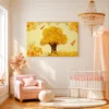 Auspicious Coin Tree Wall Art – Golden Peony, Bird & Prosperity Canvas