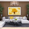 Auspicious Coin Tree Wall Art – Golden Peony & Lucky Bird Framed Print