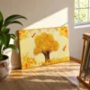 Auspicious Coin Tree Wall Art – Golden Peony, Bird & Prosperity Canvas