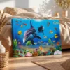 Azurefin Reef — Dolphin Ocean Wall Art, Colorful Marine Canvas for Coastal Interiors