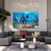 Azurefin Reef — Dolphin Ocean Wall Art, Colorful Marine Canvas for Coastal Interiors
