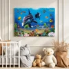 Azurefin Reef — Dolphin Ocean Wall Art, Colorful Marine Canvas for Coastal Interiors
