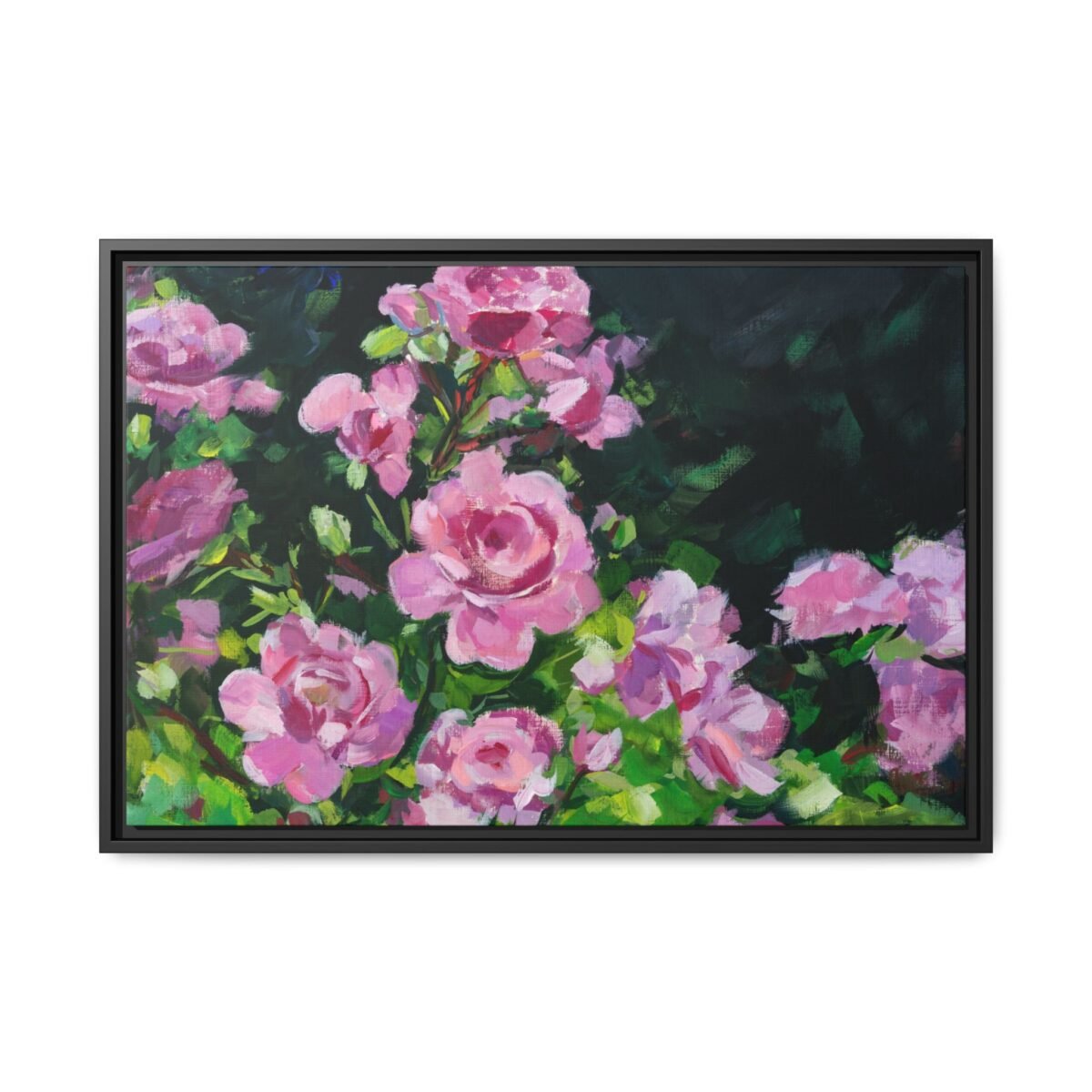 Roselight Sonata – Pink Rose Garden Wall Art, Elegant Framed Canvas Decor