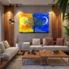 Solar Nocturne Tree Wall Art – Vibrant Day-to-Night Landscape Canvas for Modern Interiors