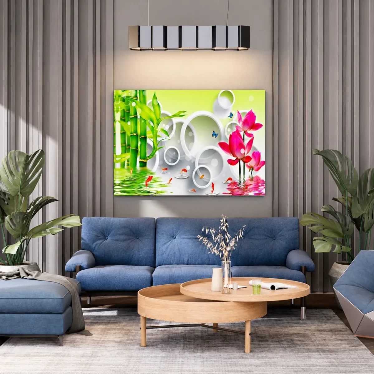 123 (2) Bamboo Koi Garden Wall Art – Verdant Ripple Sanctuary Canvas, Japanese Botanical Decor