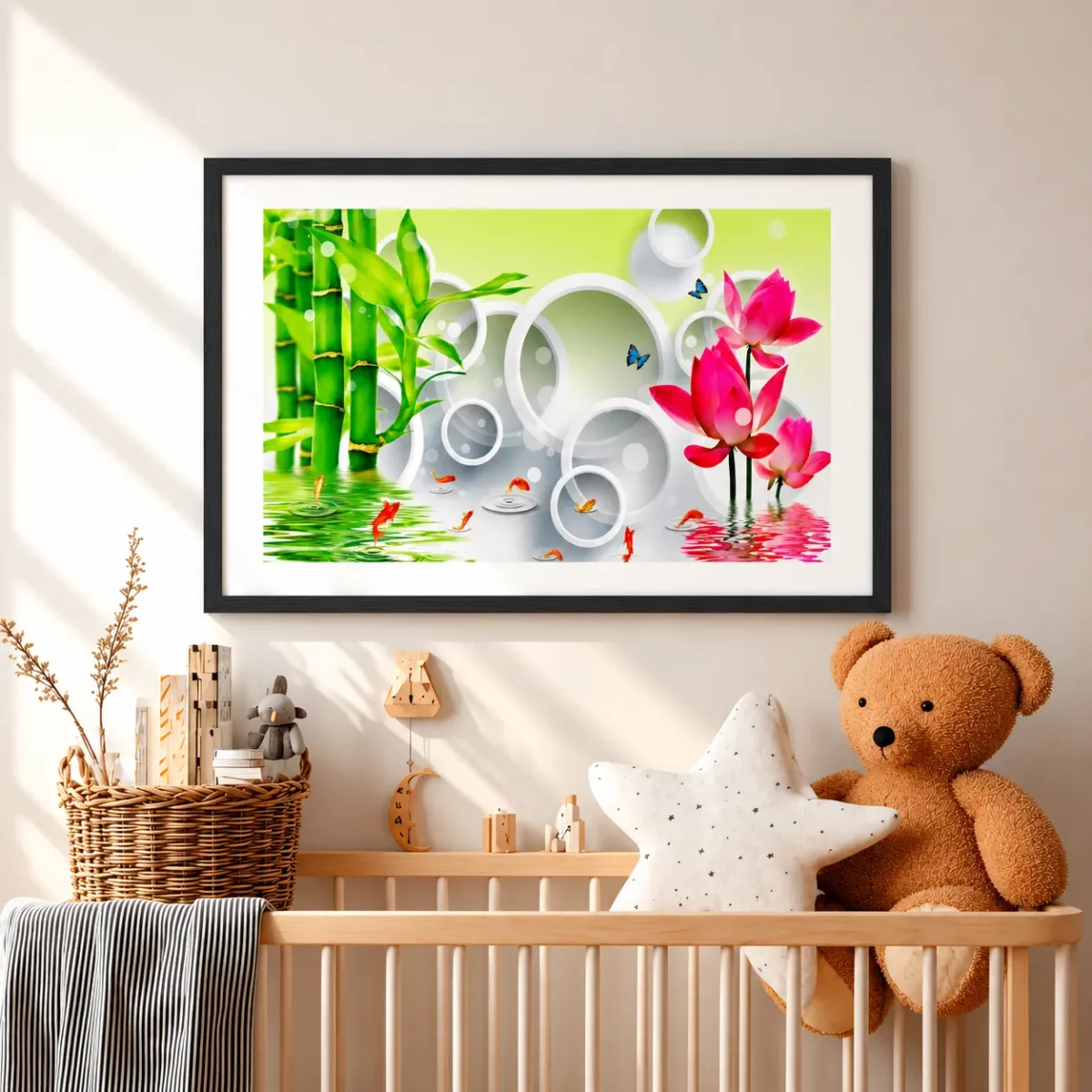 123 (3) Bamboo Koi Garden Wall Art – Verdant Ripple Sanctuary Framed Print for Serene Interiors