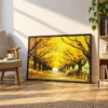 124 (1) Saffron Canopy Passage – Autumn Golden Tree-Lined Avenue Framed Canvas