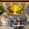 Saffron Canopy Passage – Autumn Golden Tree-Lined Avenue Wall Art Canvas