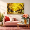 Saffron Canopy Passage – Autumn Golden Tree-Lined Avenue Wall Art Canvas